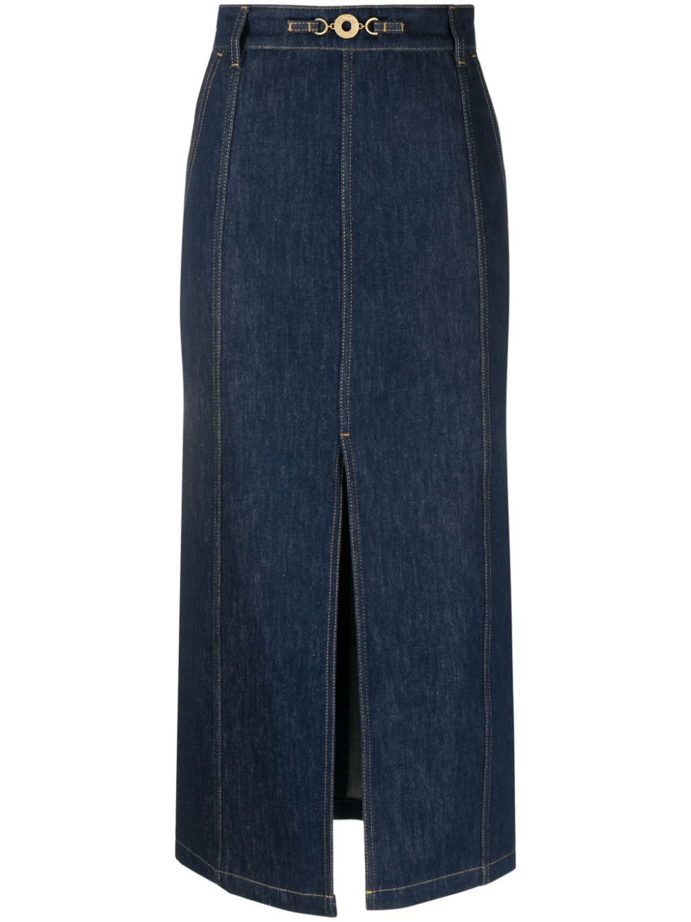 Medallion-embellished denim skirt - Blue