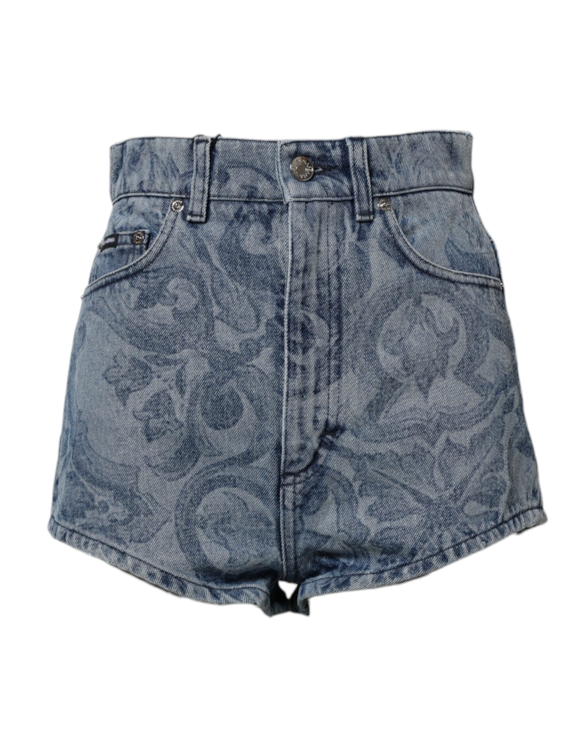Floral-Print Denim Shorts — Blue