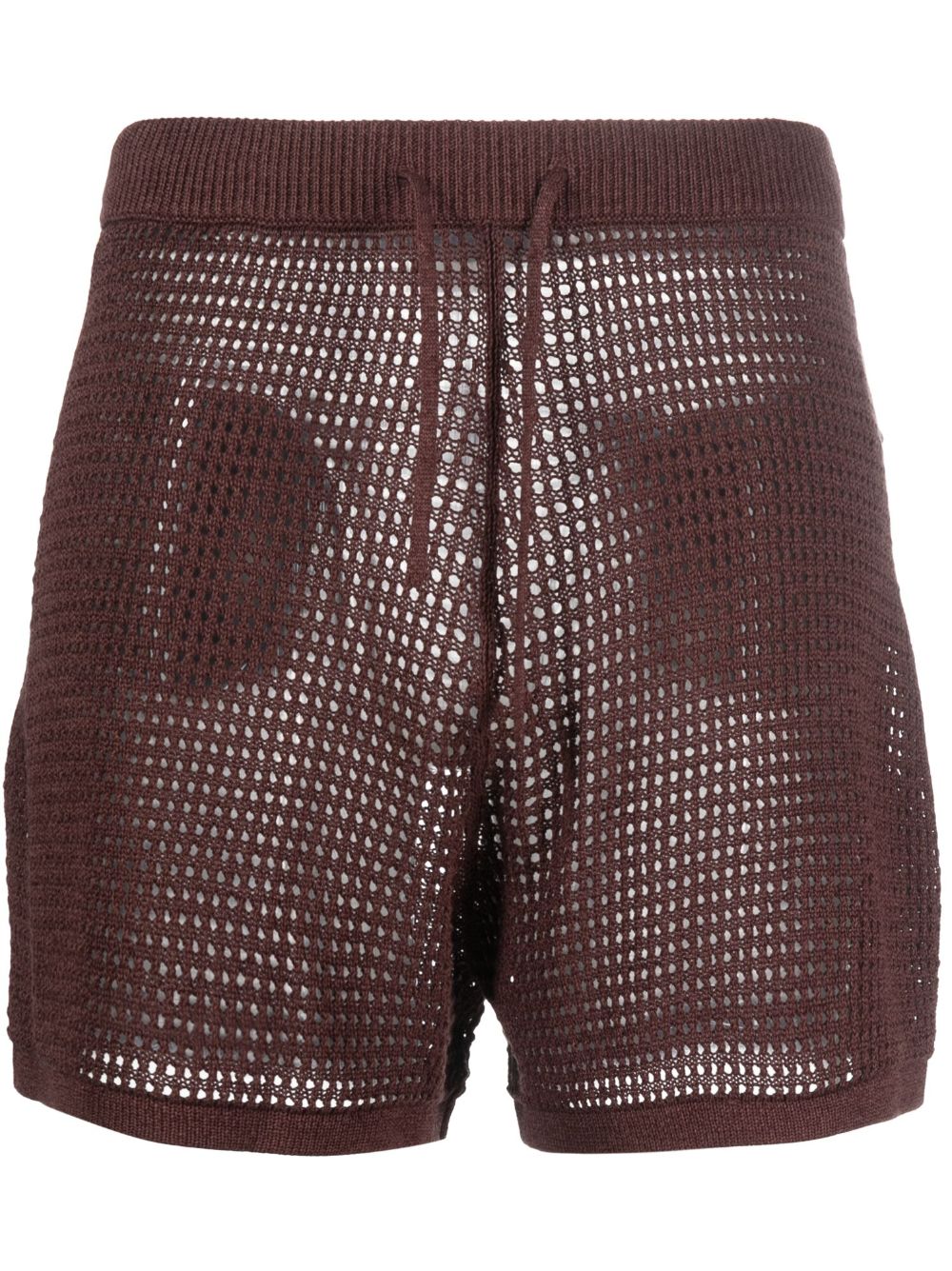 Open-knit drawstring shorts - Brown