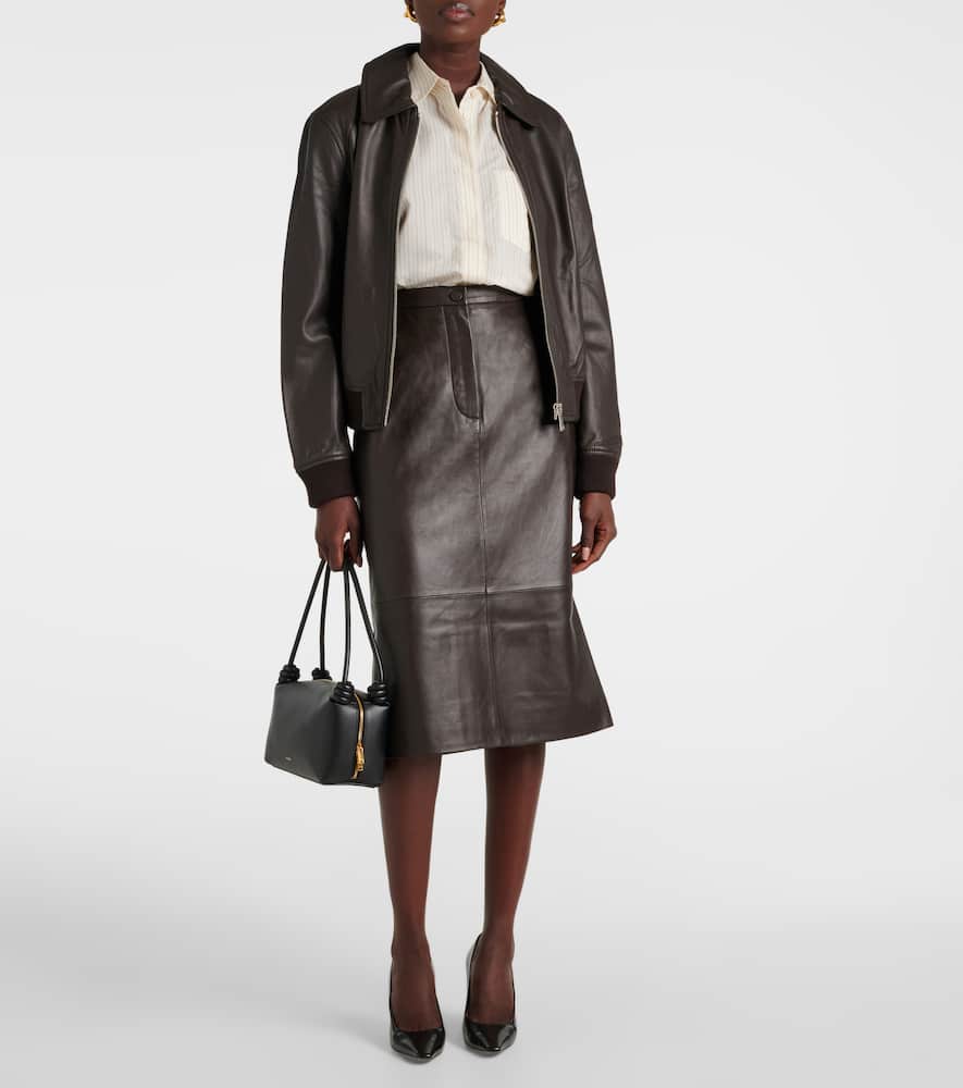 Leather midi skirt