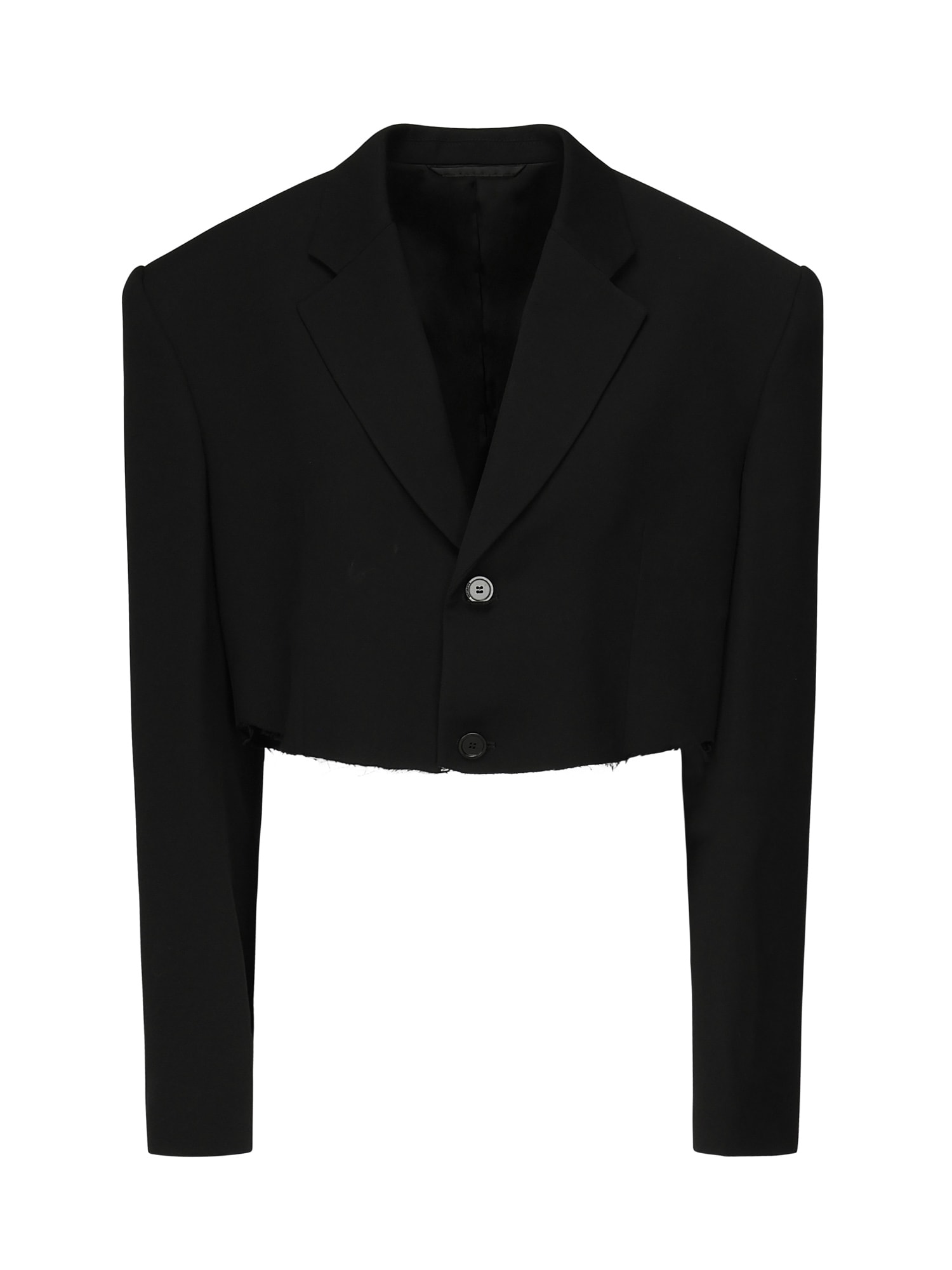 Cropped padded-shoulder blazer - Black
