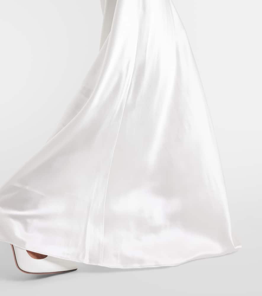 Bridal floral-appliqué lace-trimmed silk gown