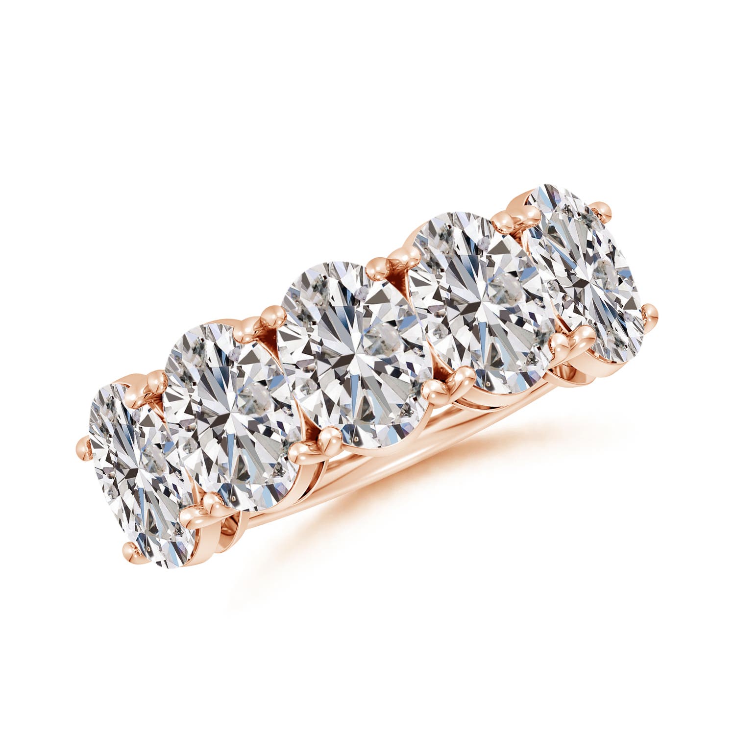 Angara 5.0 Carats Oval Diamond Five Stone Classic Anniversary Ring in 14K Rose Gold