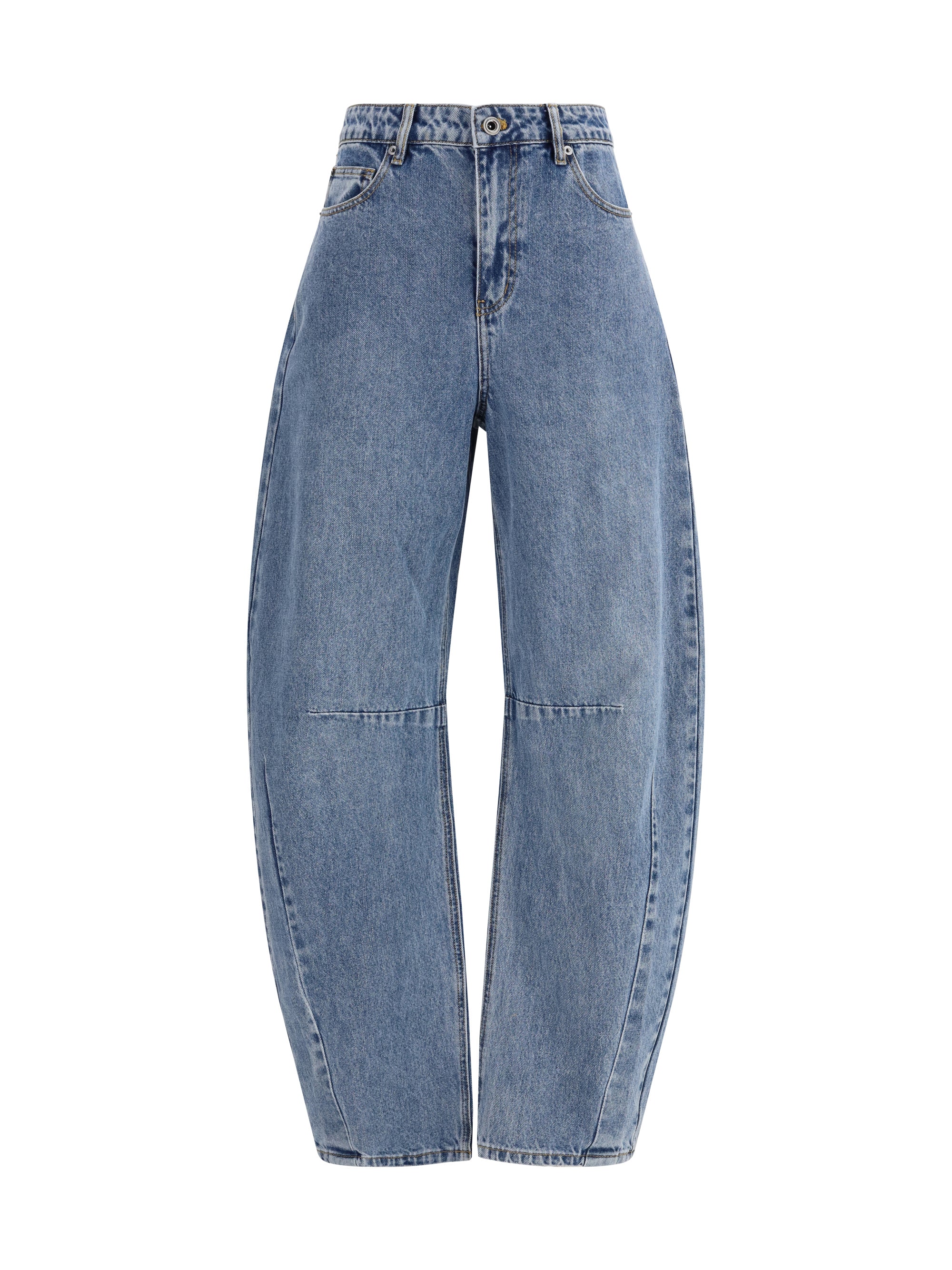 Barrel-Leg Denim Jeans — Blue