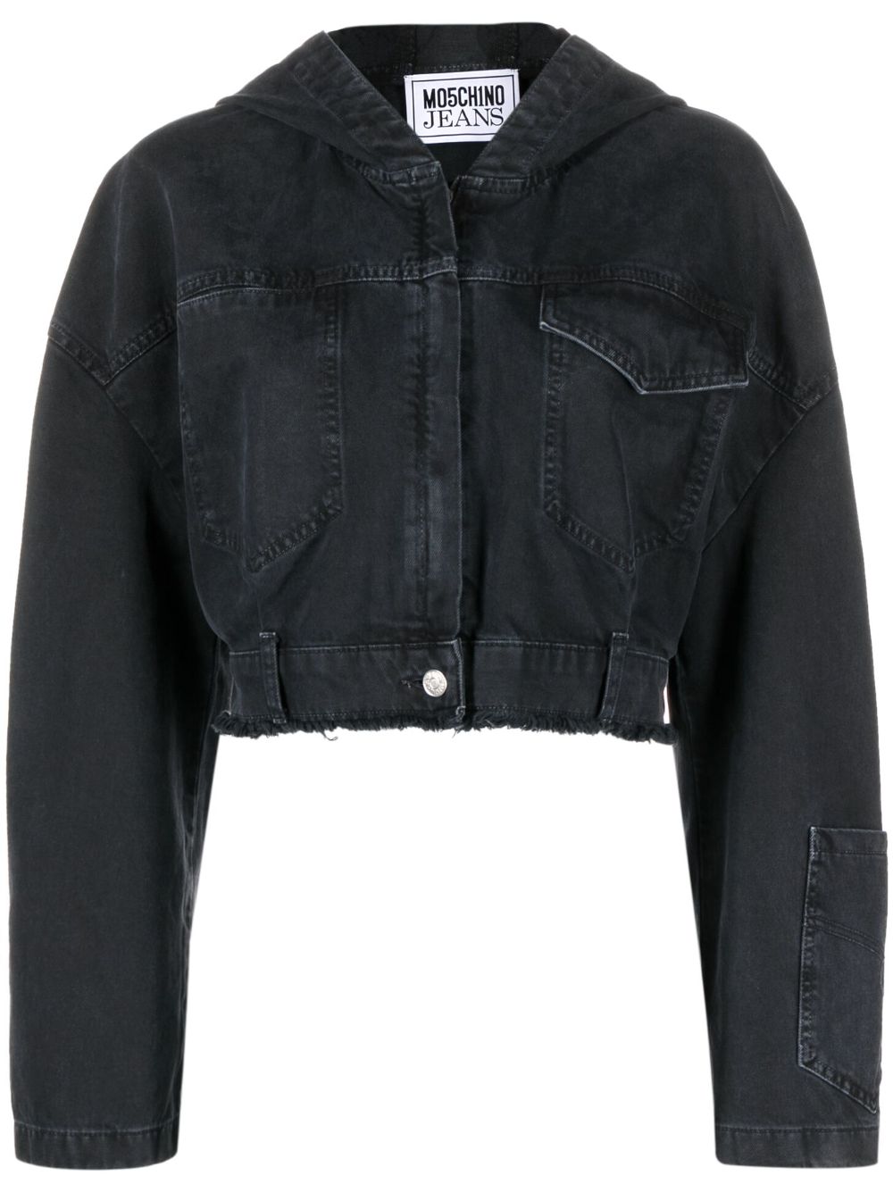 Cropped denim hooded jacket - Black