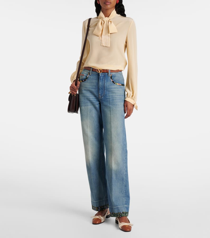 Bow-detail silk crêpe shirt