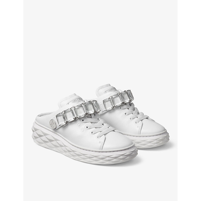 Womens V White/crystal Diamond Sling Crystal-embellished Leather Low-top Trainers