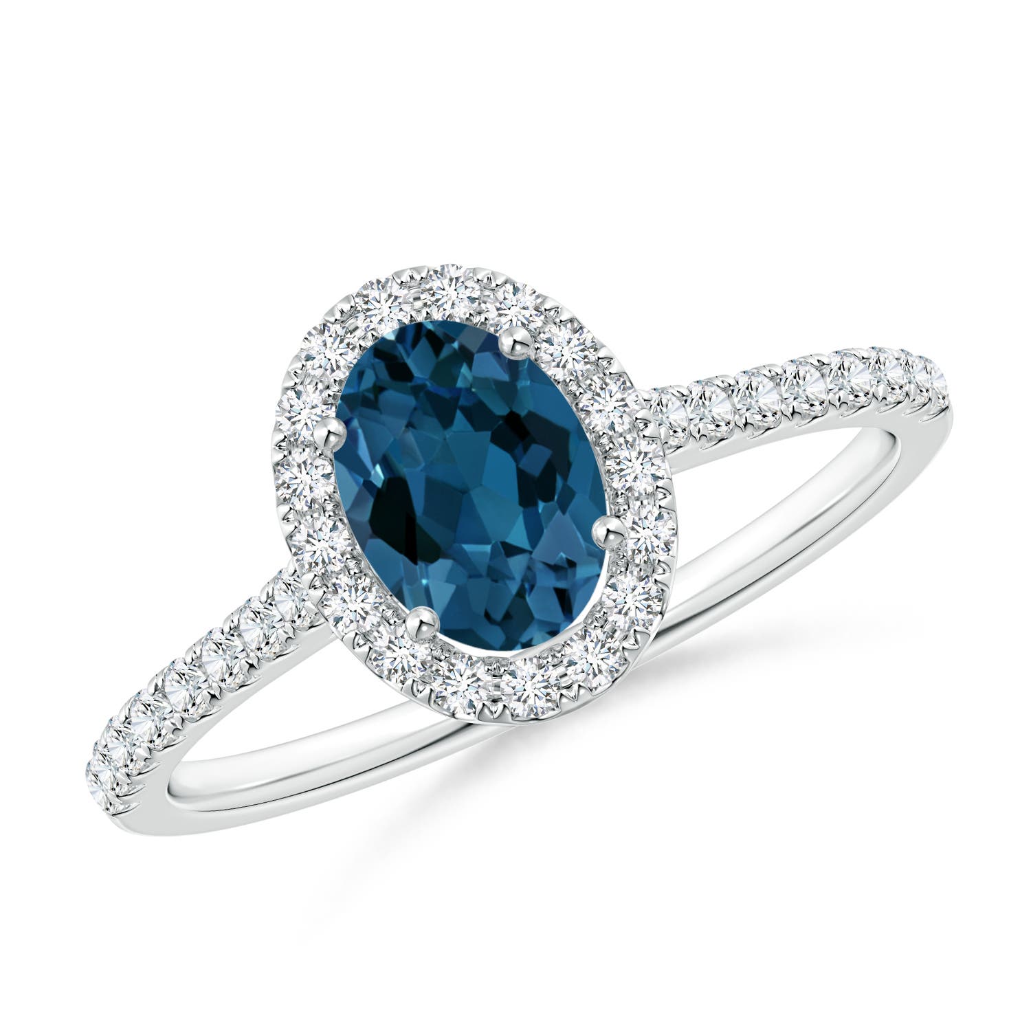 Angara 0.95 Carat Prong-Set Oval London Blue Topaz Halo Ring with Diamond Accents in Platinum