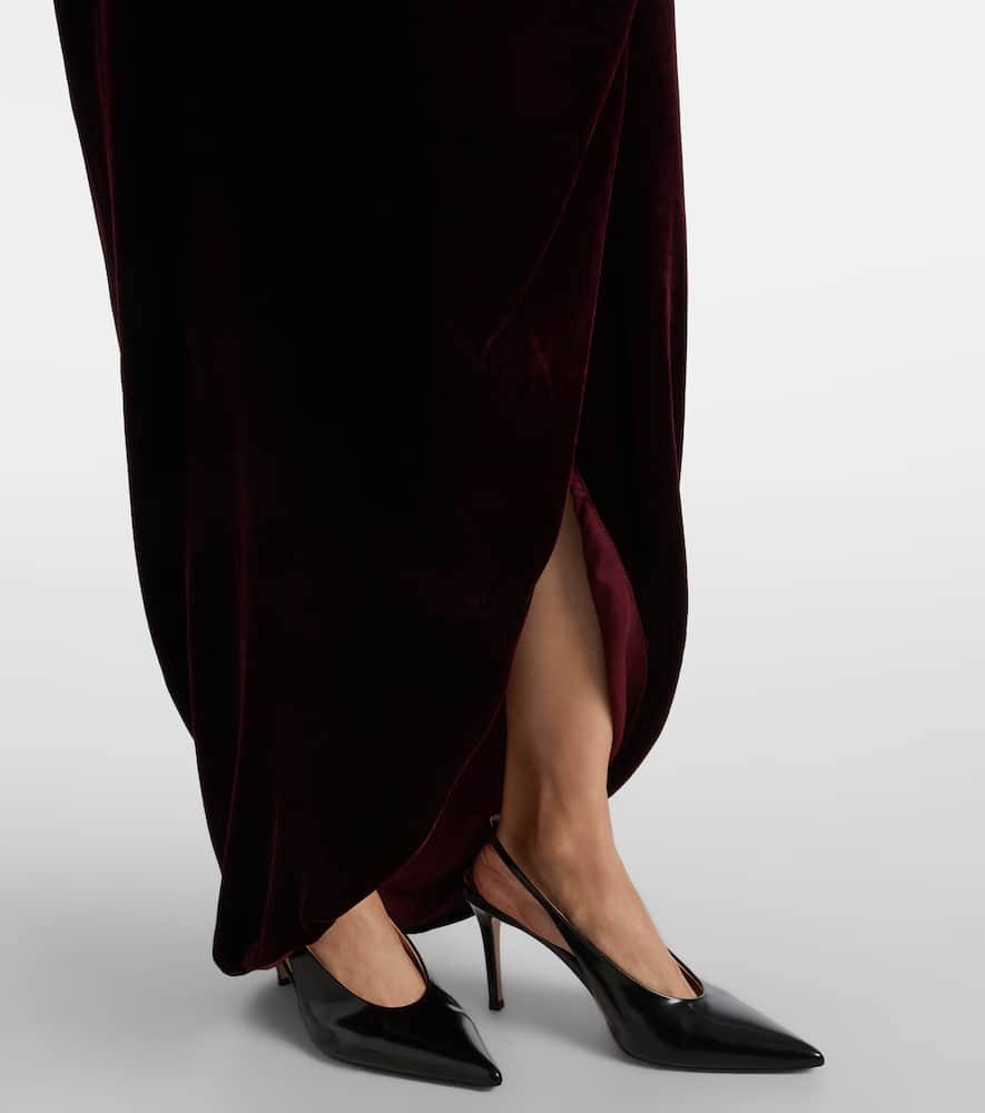 Embellished off-shoulder velvet gown