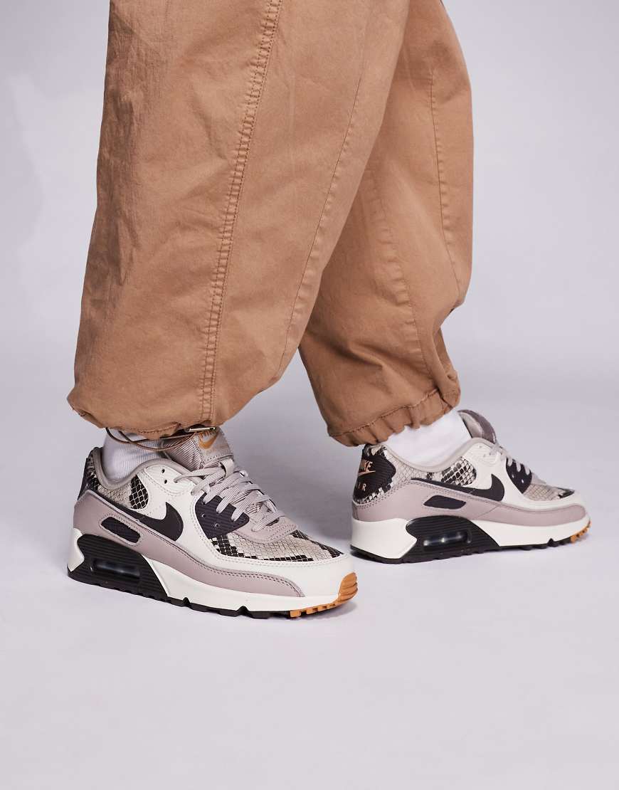 Air Max 90 trainers in brown and snake print