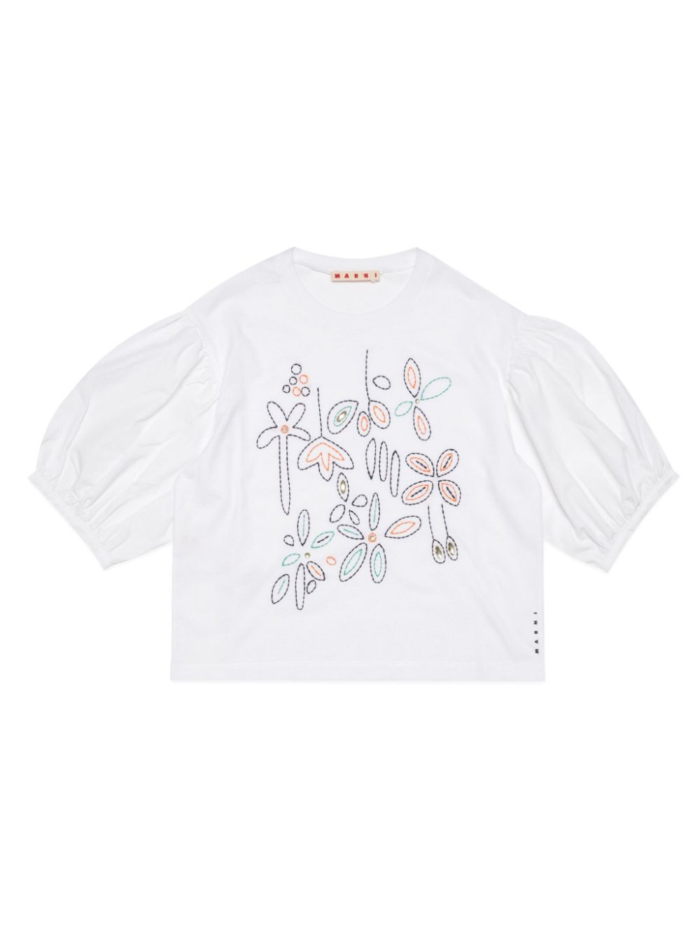 Floral-embroidered cotton T-shirt - White