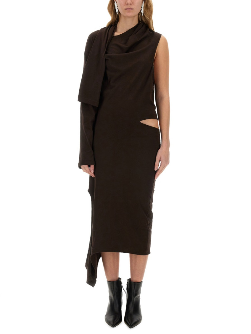 Brown One Shoulder Midi Dress