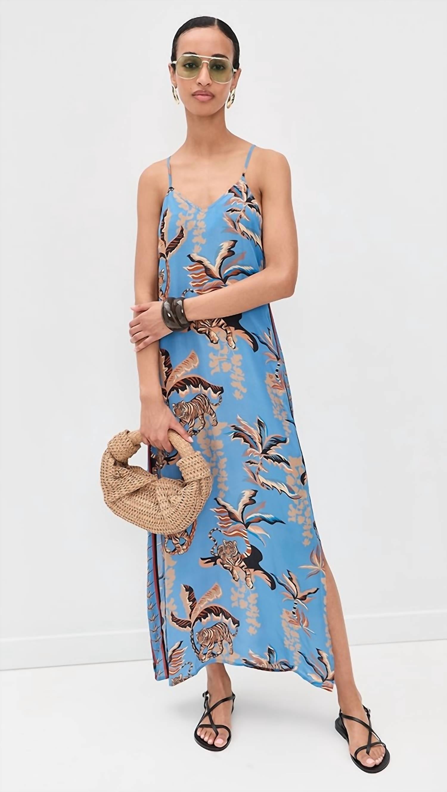 Bali Tiger Ocean Silk Dress In Blue