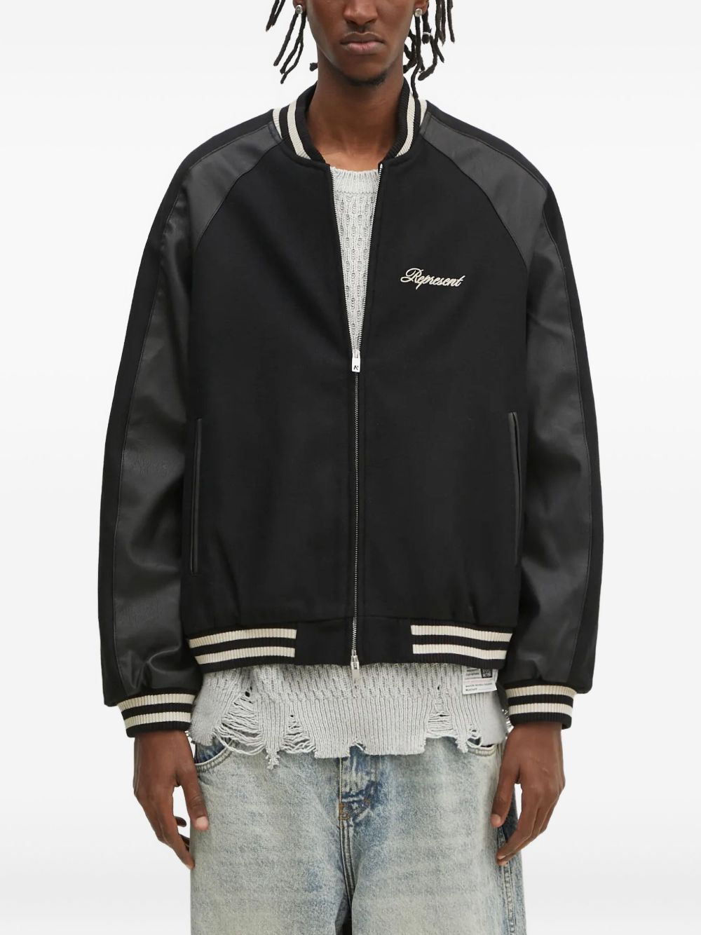 Embroidered bomber jacket - Black