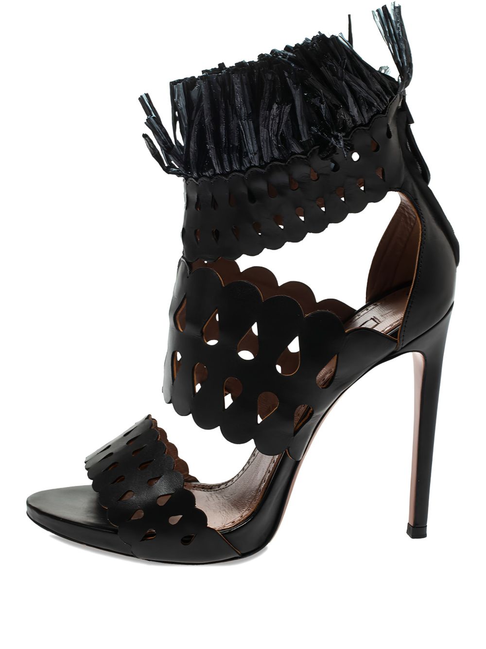 Laser-cut fringe sandals - Black