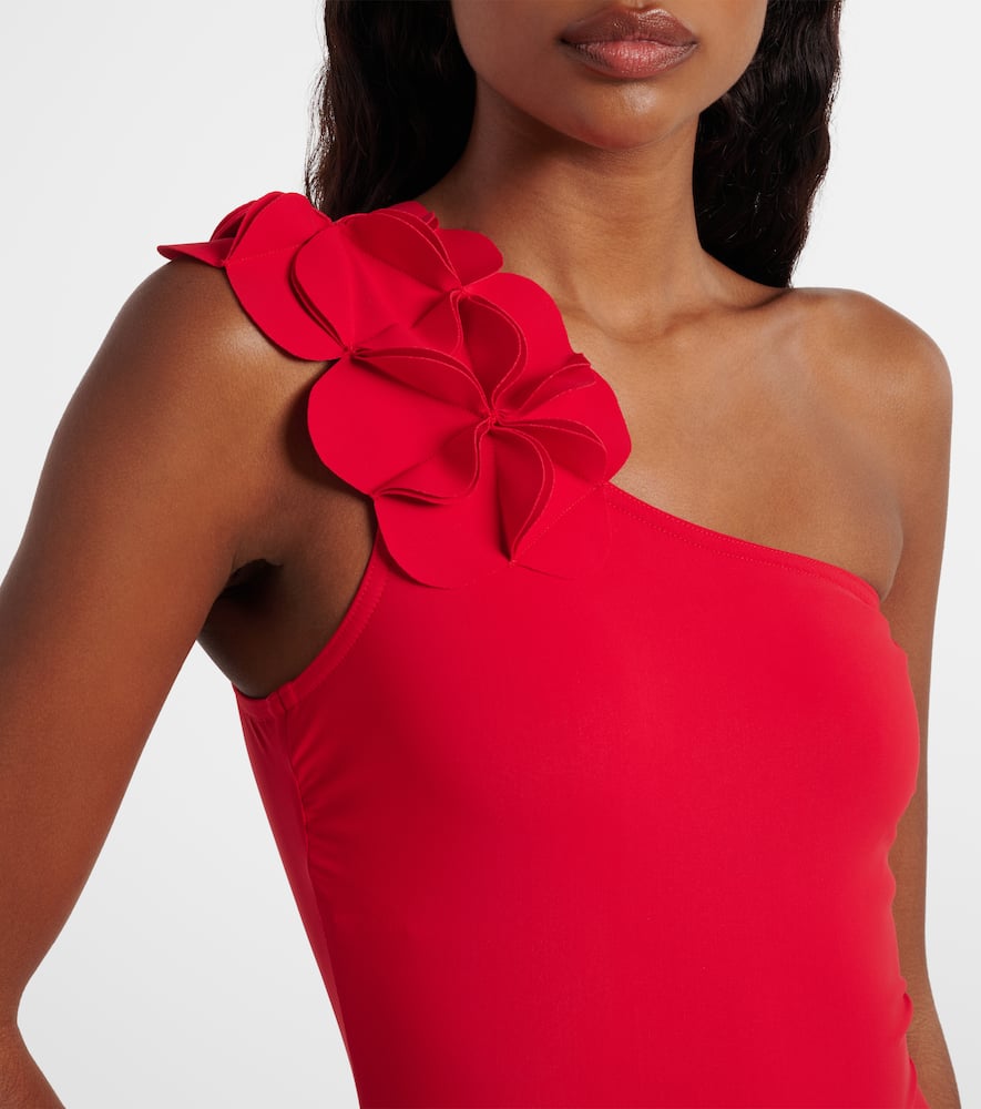 Tess floral-appliqué one-shoulder swimsuit