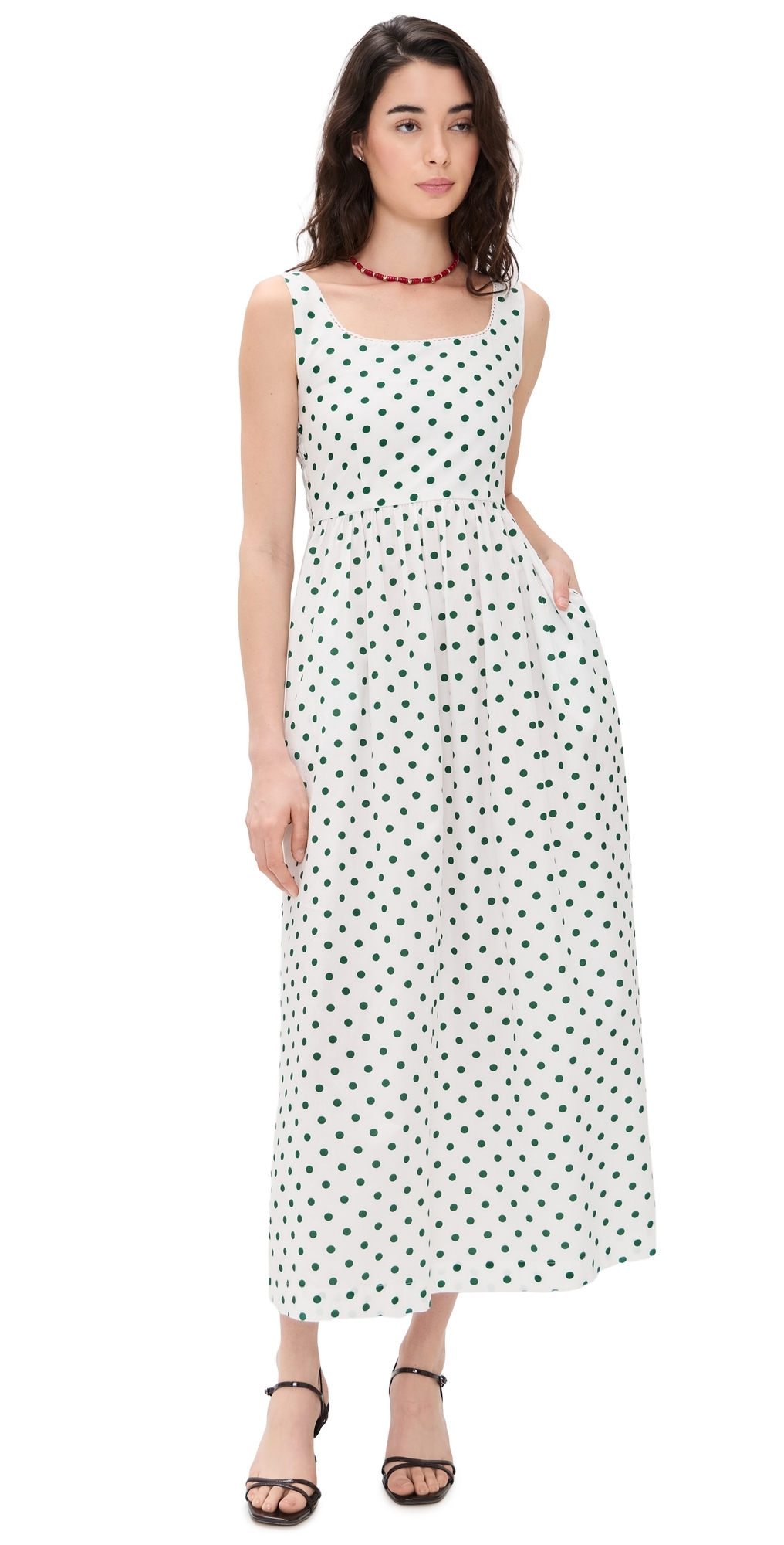 Emiliana Dress Ivory Green Polka Dot