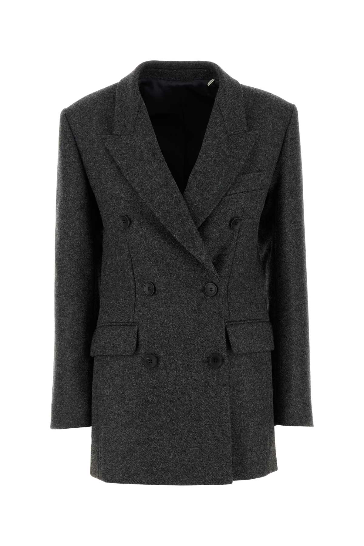 Virgin Wool Double-Breasted Blazer — Gray