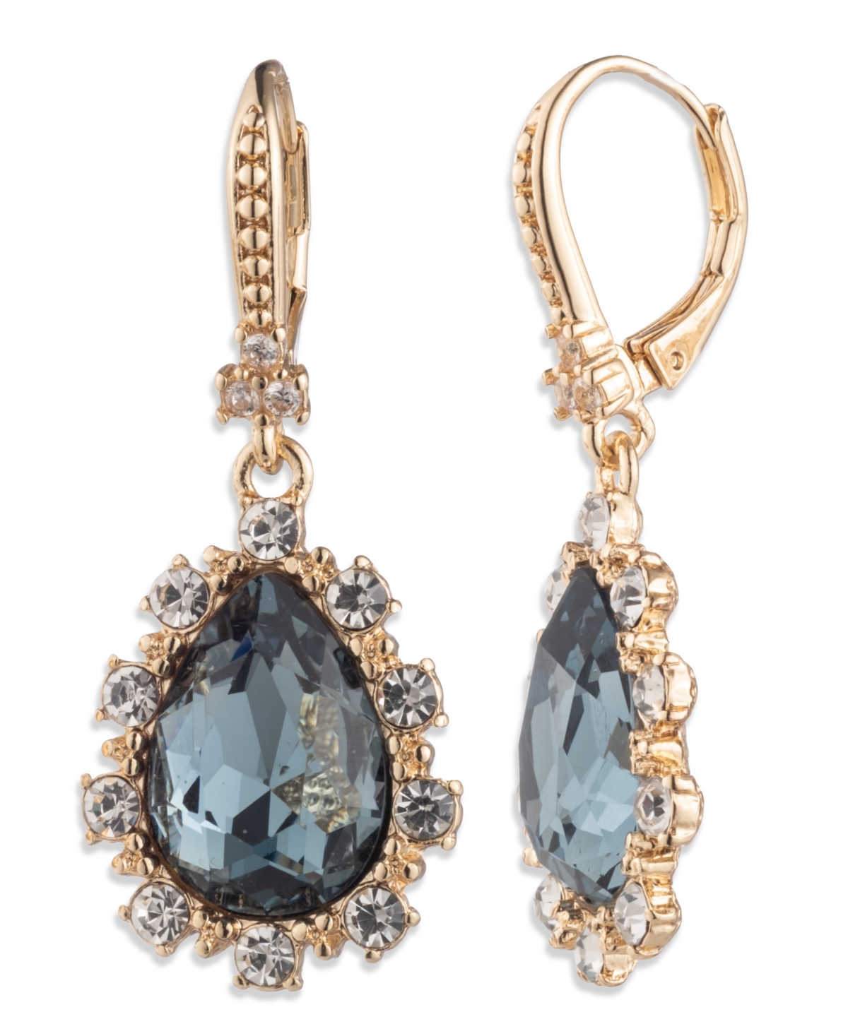 Glass Stone Gold-Tone Drama Pear Drop Earrings - Med Blue