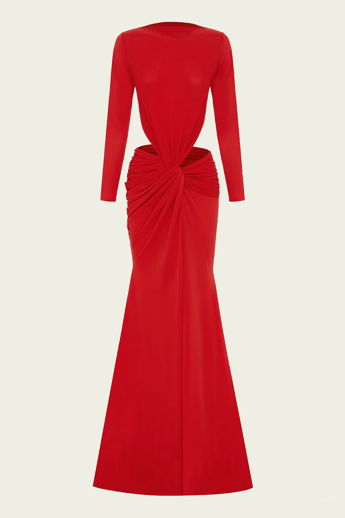 Long-Sleeve Twist Gown Crepe Jersey in Red