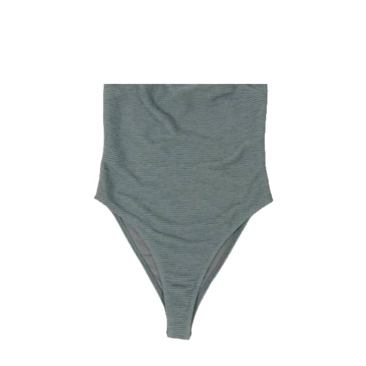 Women Ribbed Bandeau Ultra High Legline Swimsuit In Seafoam