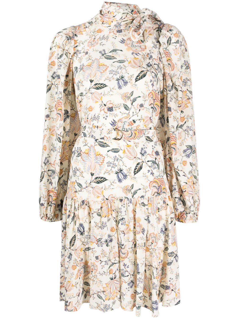 Floral-print bow-detail dress - Neutrals