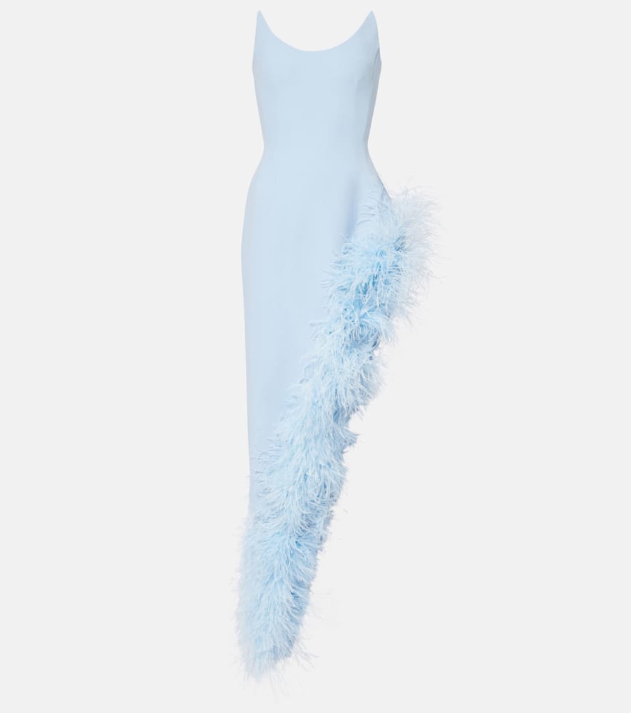 Asymmetric feather-trimmed cocktail dress