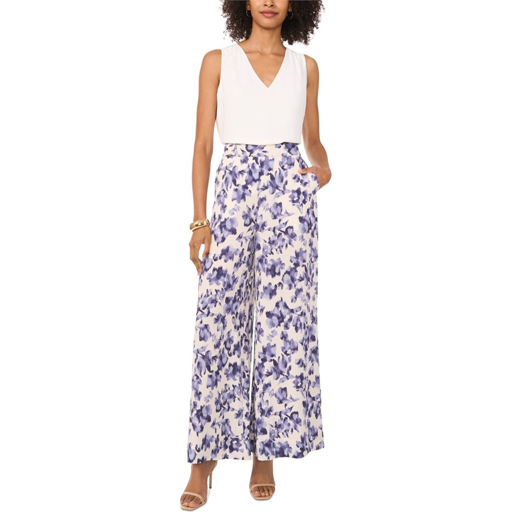 Serene Sky Floral Mid-rise Wide-leg Pant