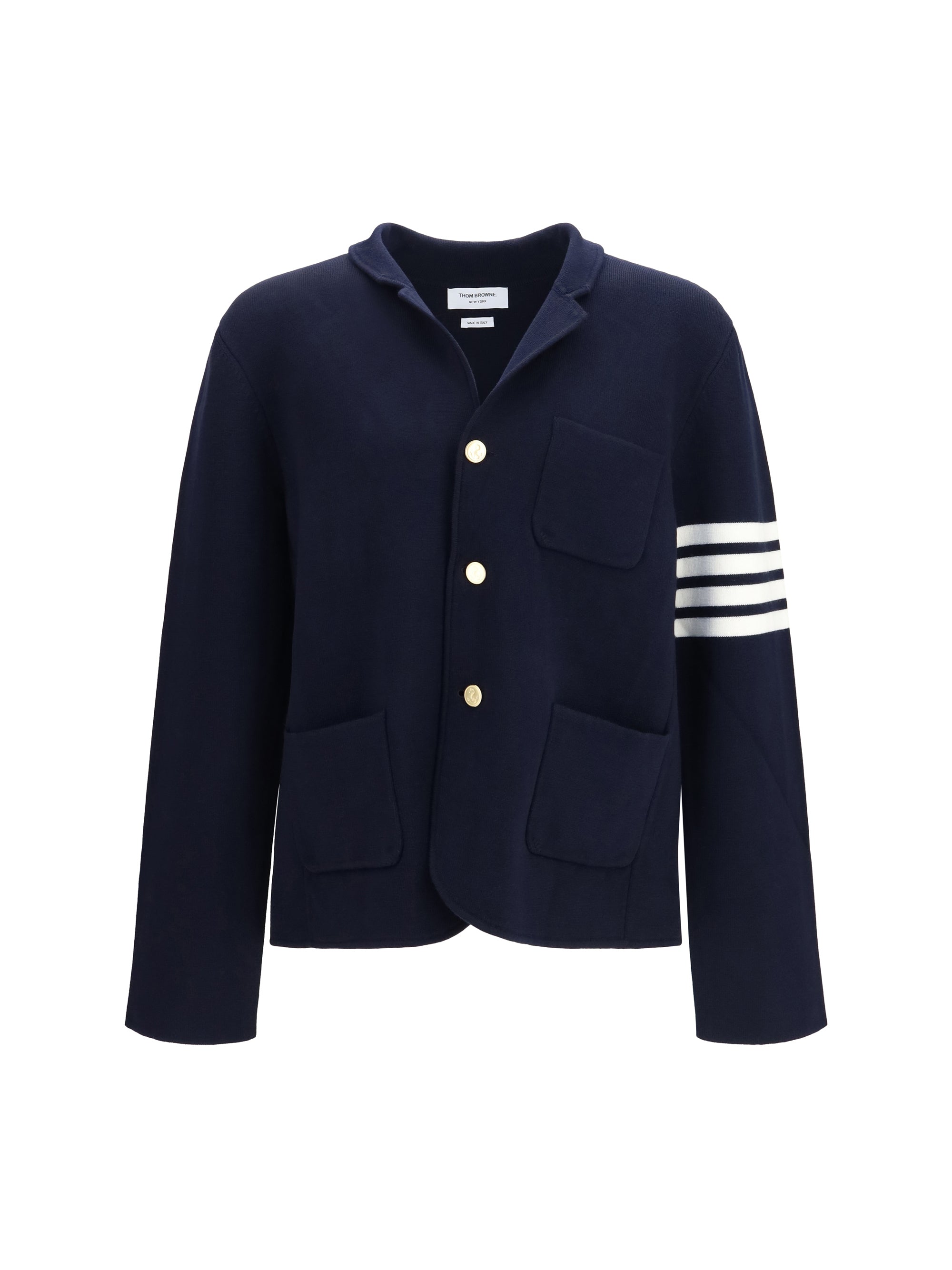 Four-Bar Sleeve Detail Wool Jacket — Navy