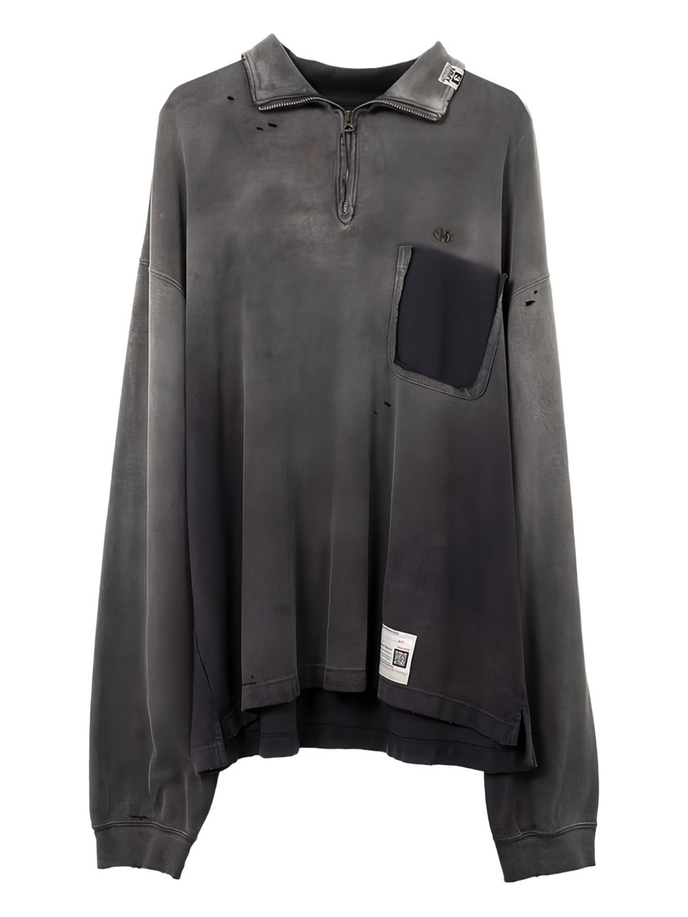 Distressed-effect half-zip sweatshirt - Black