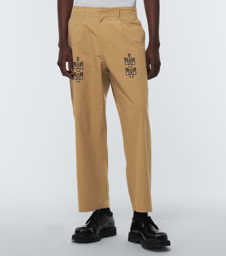 Qrunful embroidered cotton ripstop pants