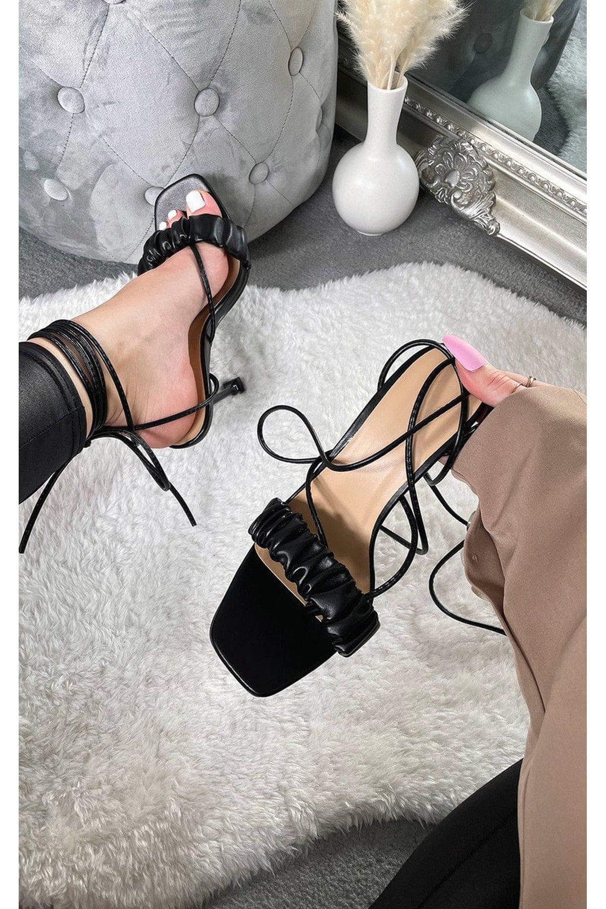 IKRUSH Women's Zizi Strappy Mule Heels in Black