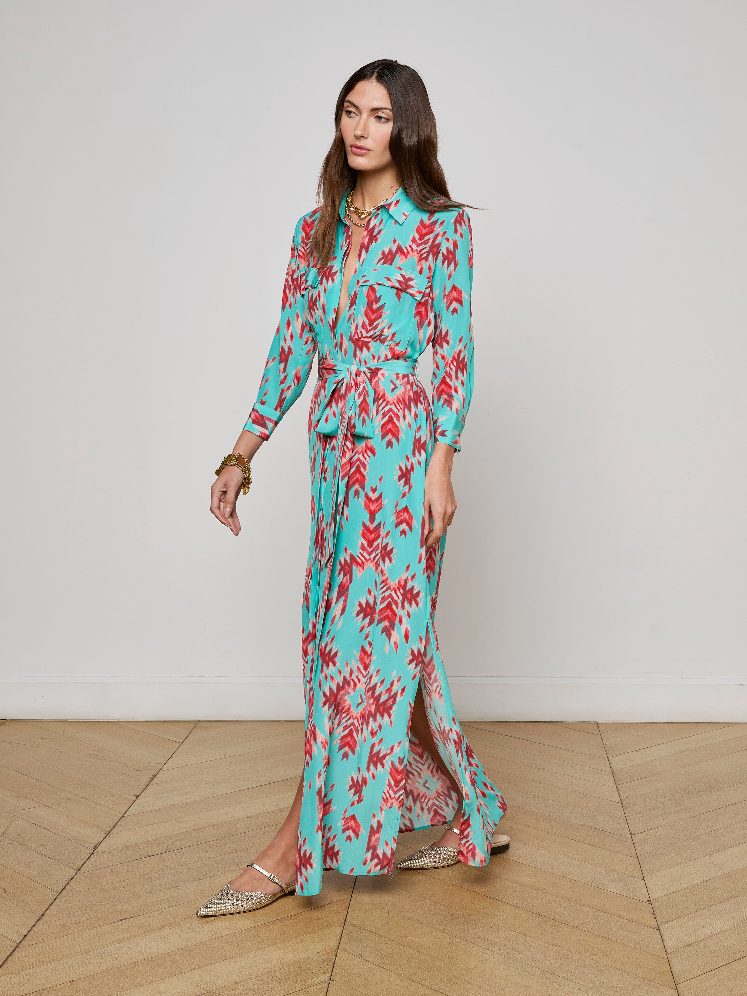 Cameron Silk Shirt Dress In Pool Blue