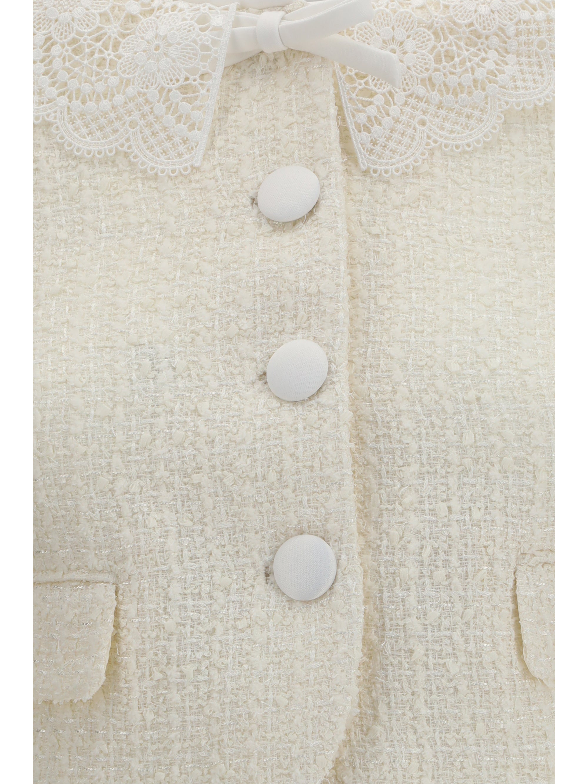 Bouclé with Lace Collar Blazer — Cream