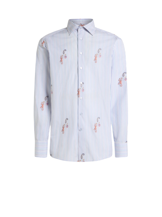 Striped Cotton Jacquard Shirt With Fil Coupé Motif