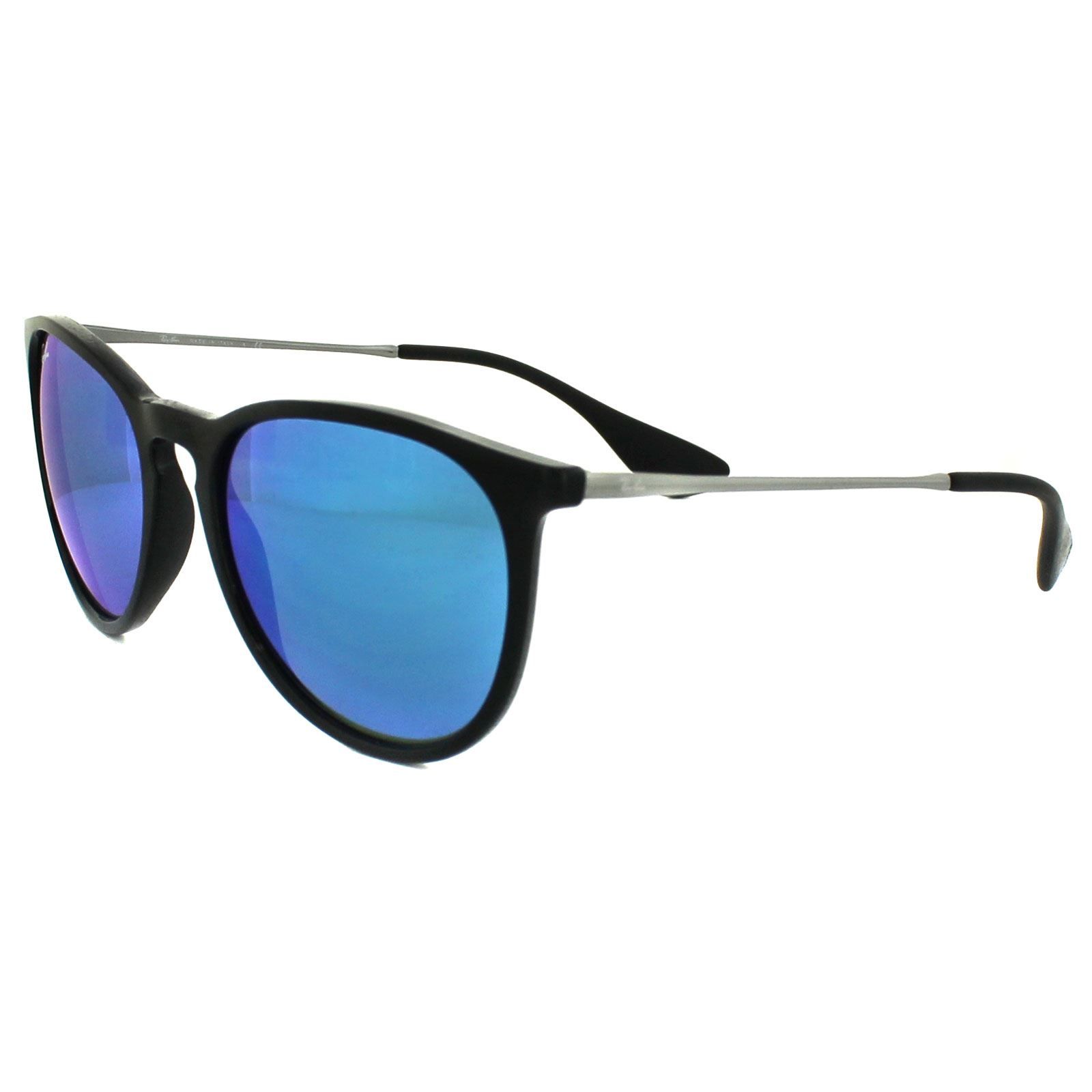 Round Black & Gunmetal Blue Mirror Sunglasses