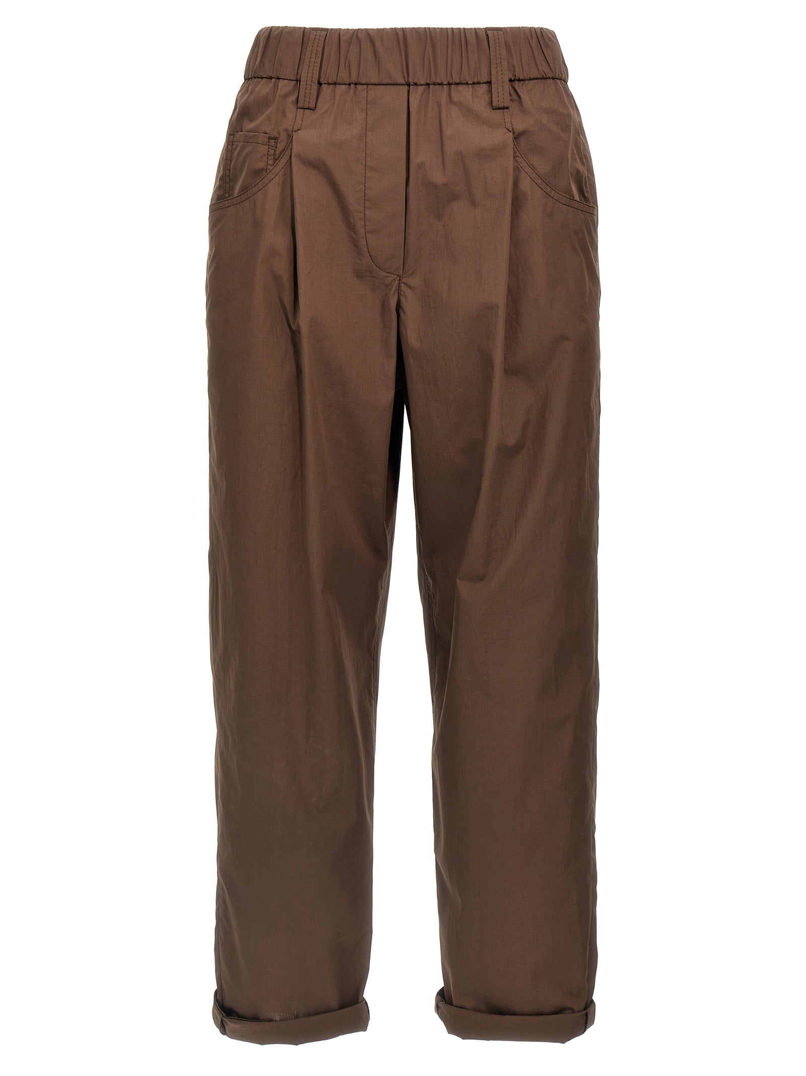Cotton Poplin Trousers — Brown