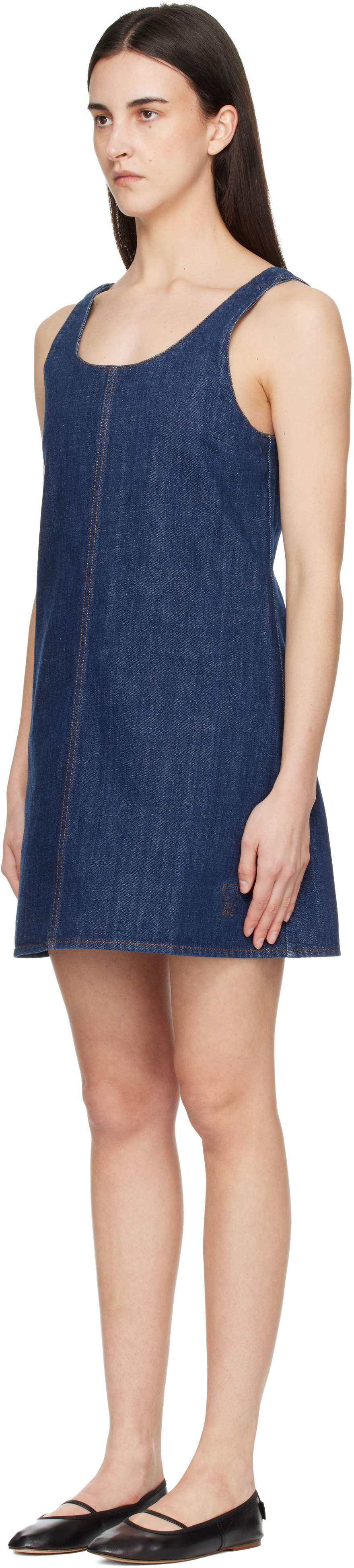 Blue Cotton Short Strapped Denim Minidress