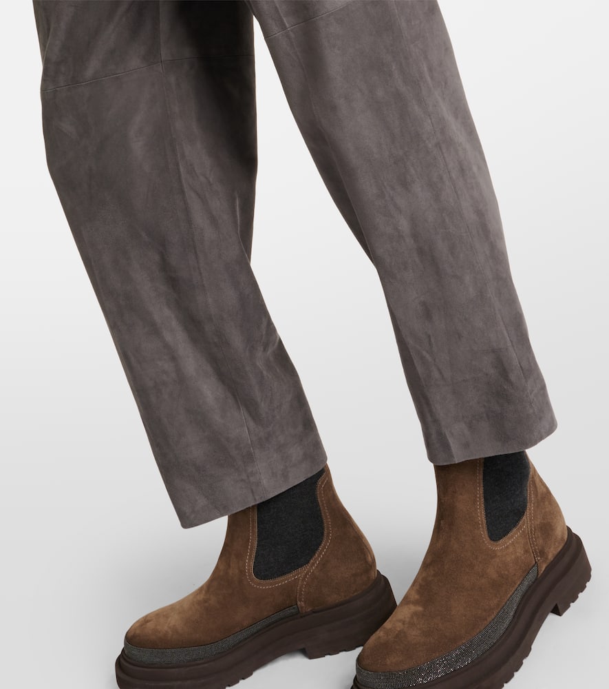 Suede straight pants