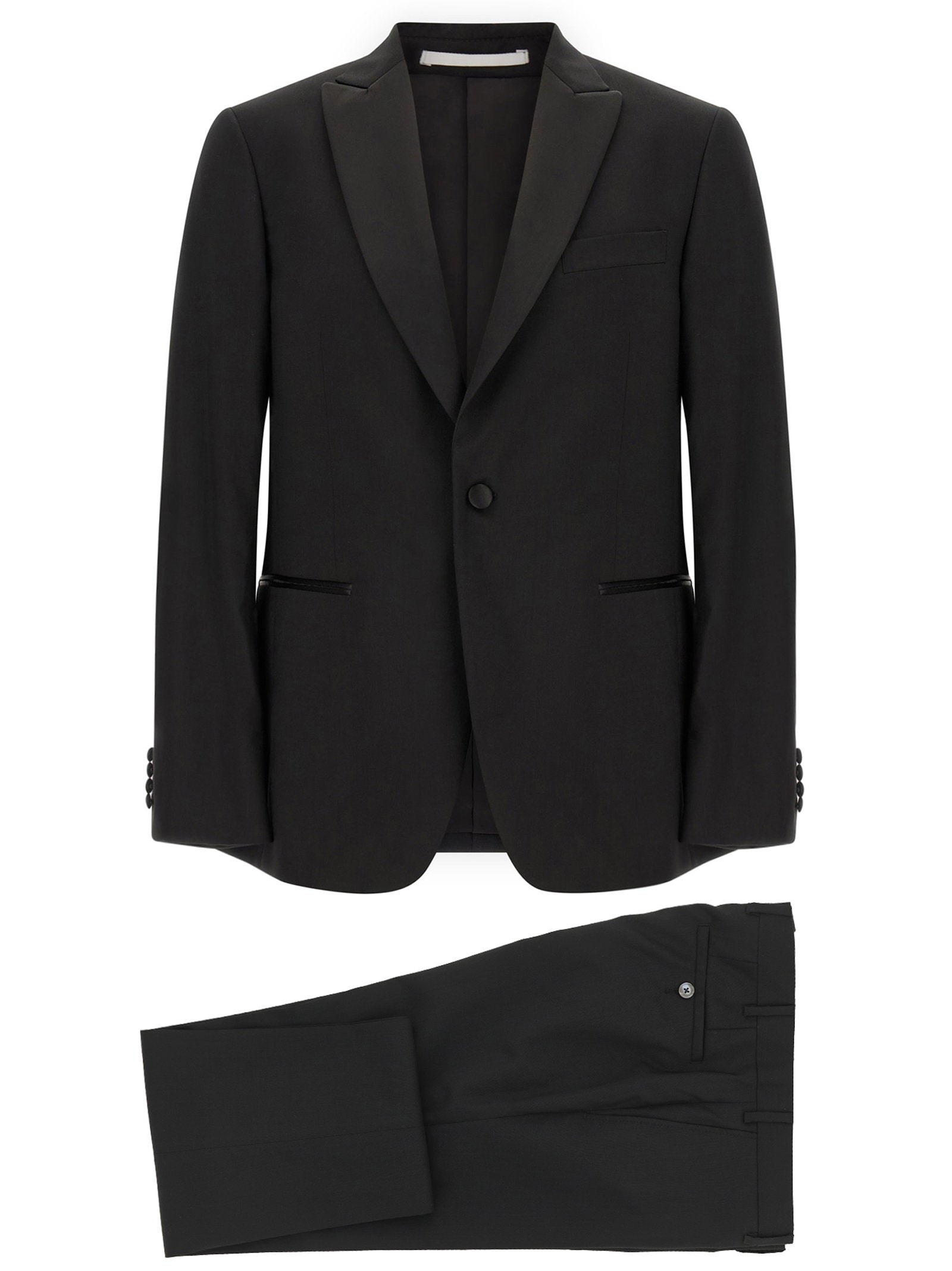 Wool and Satin Pant Suit — Black