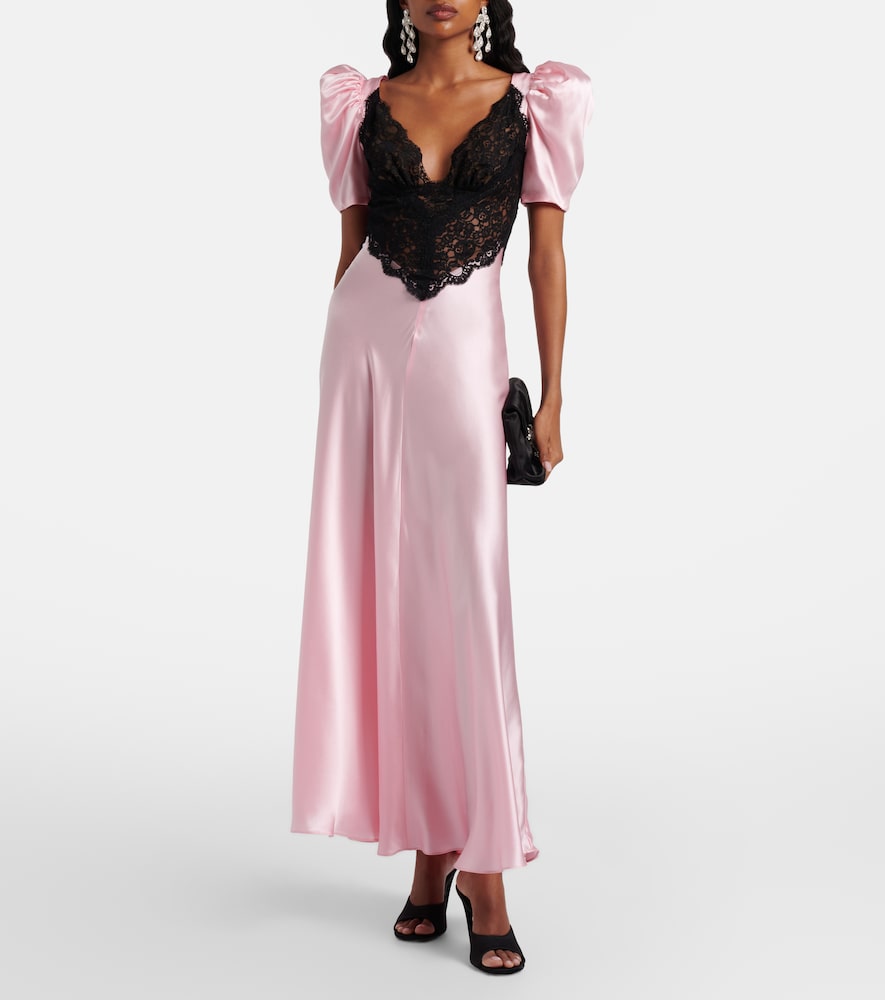 Lace-trimmed silk cocktail dress