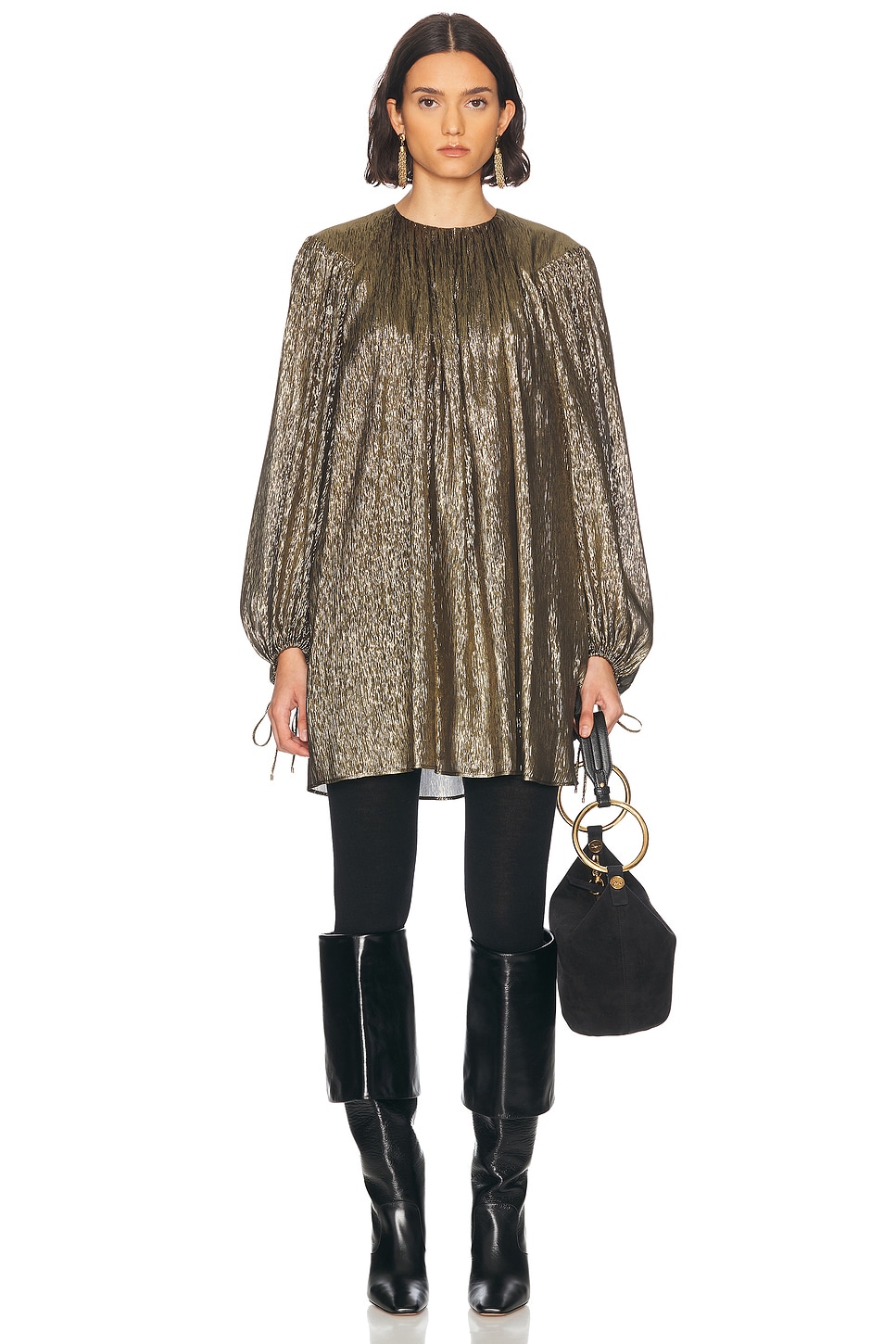 Chloe Tie Dress in Black Gold - Metallic Gold.  40 also in