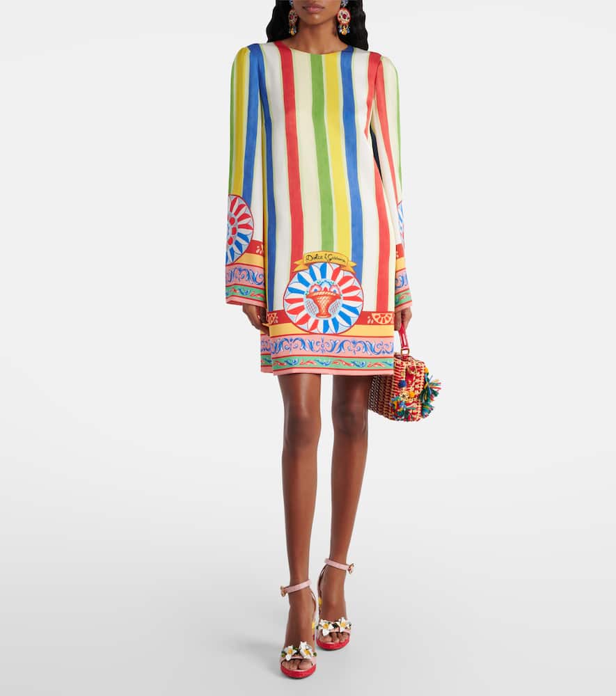 Printed silk-blend minidress
