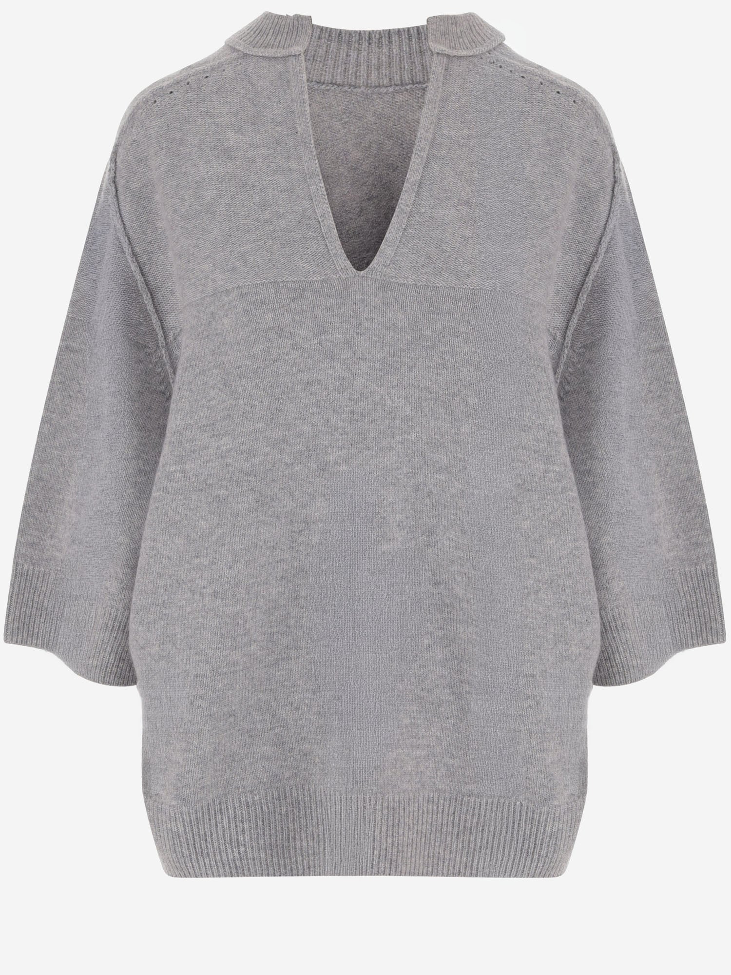 Cashmere V-Neck Sweater — Gray