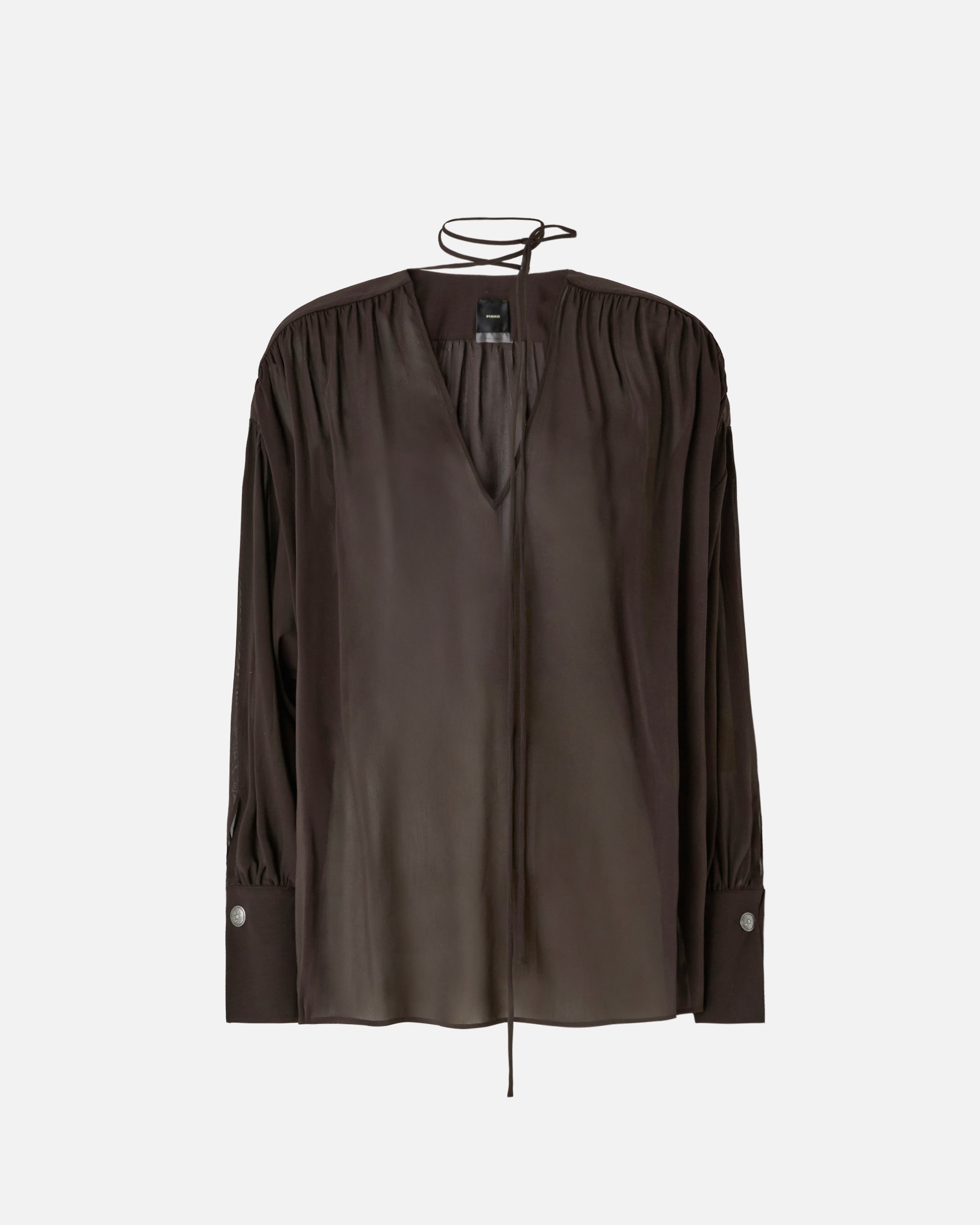 V-neck blouse with gathering - L
