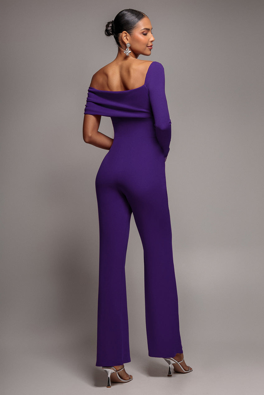 Goddiva One Shoulder Scuba Romper - Purple