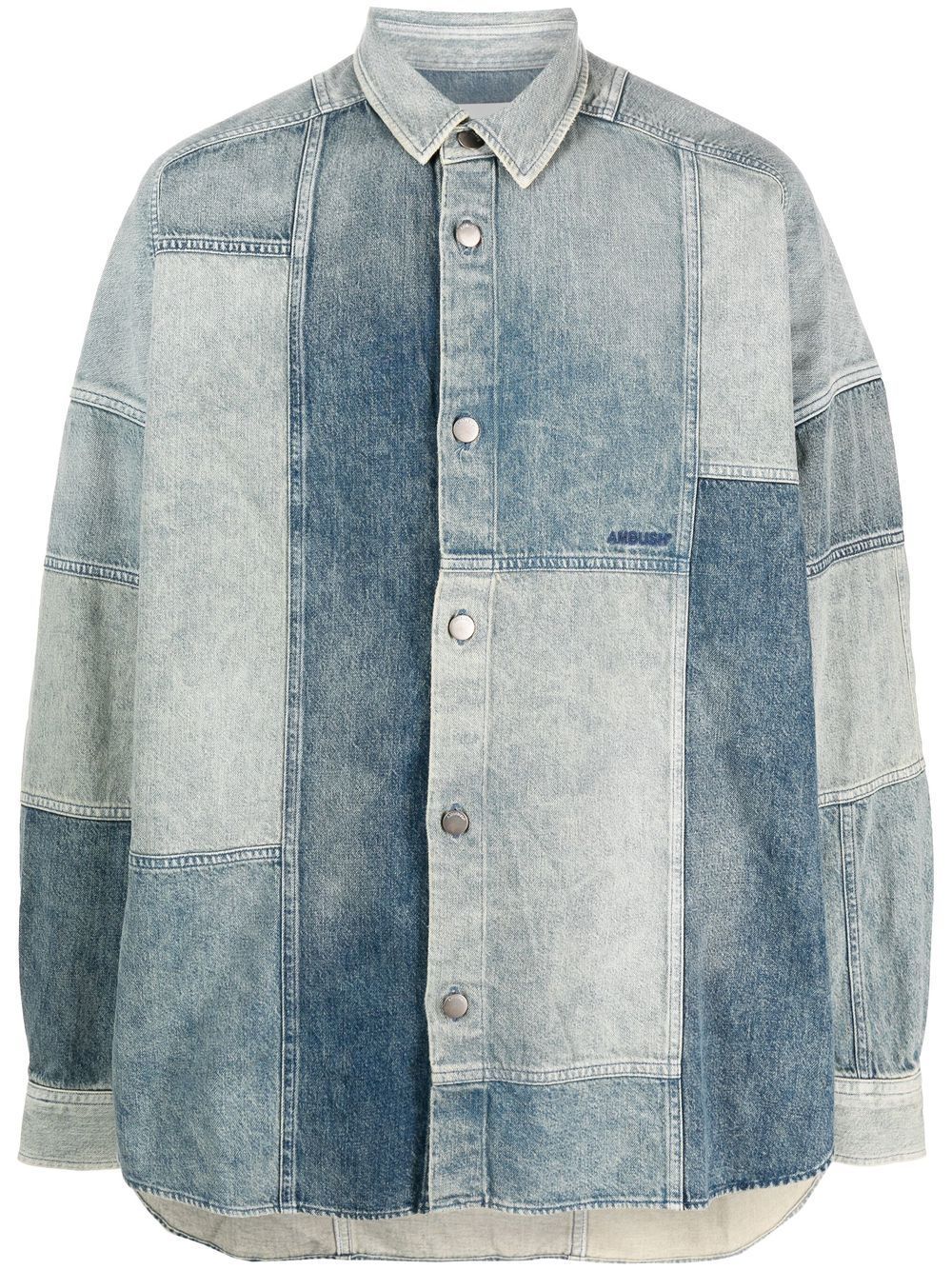 Patchwork denim shirt - MID BLU NO COLOR