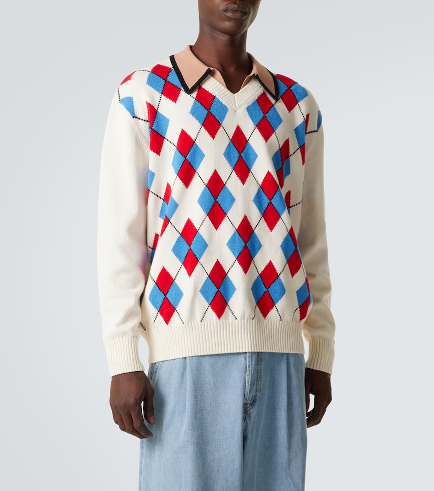 Argyle cotton-blend polo sweater