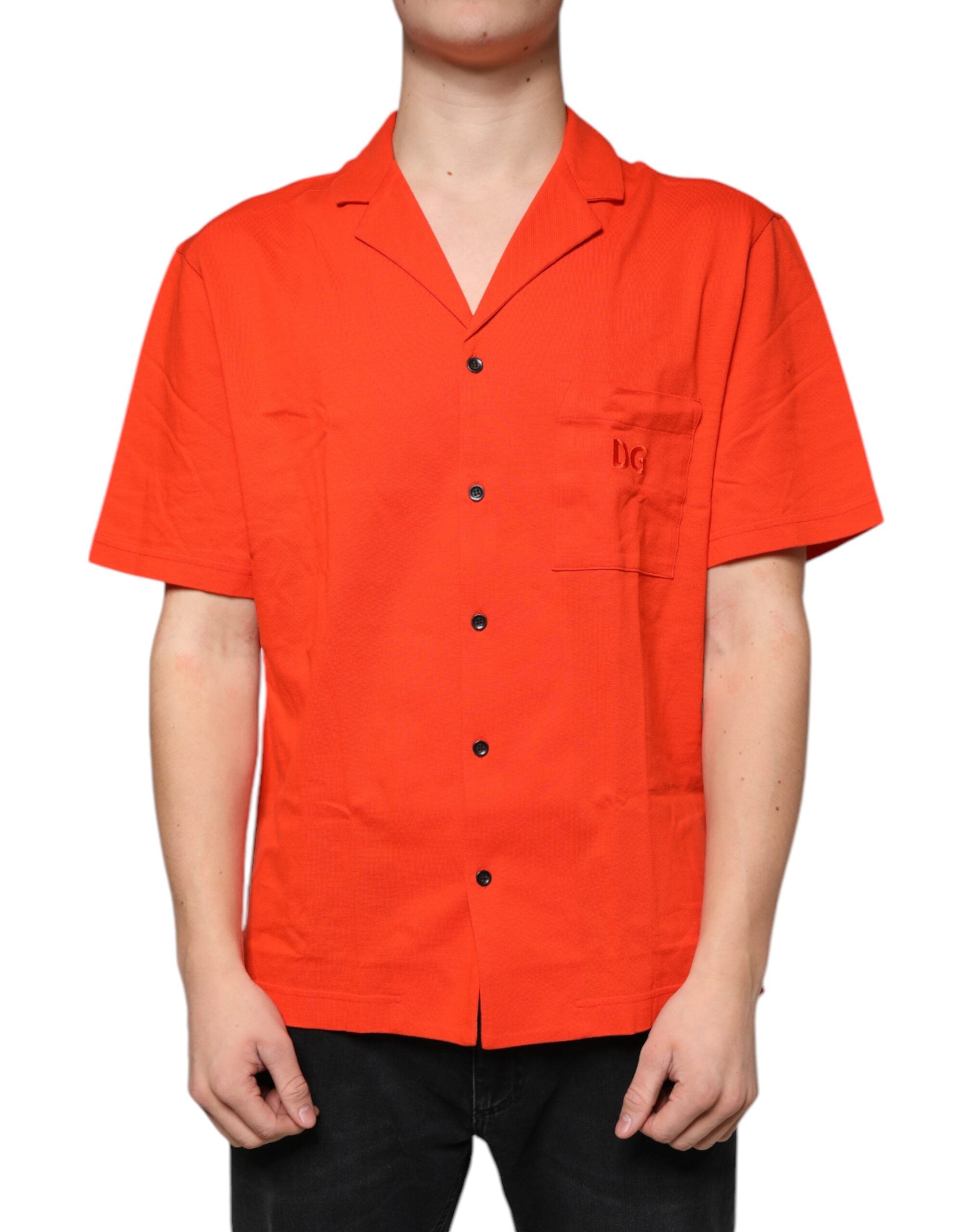 Cotton Button-Down Shirt — Orange