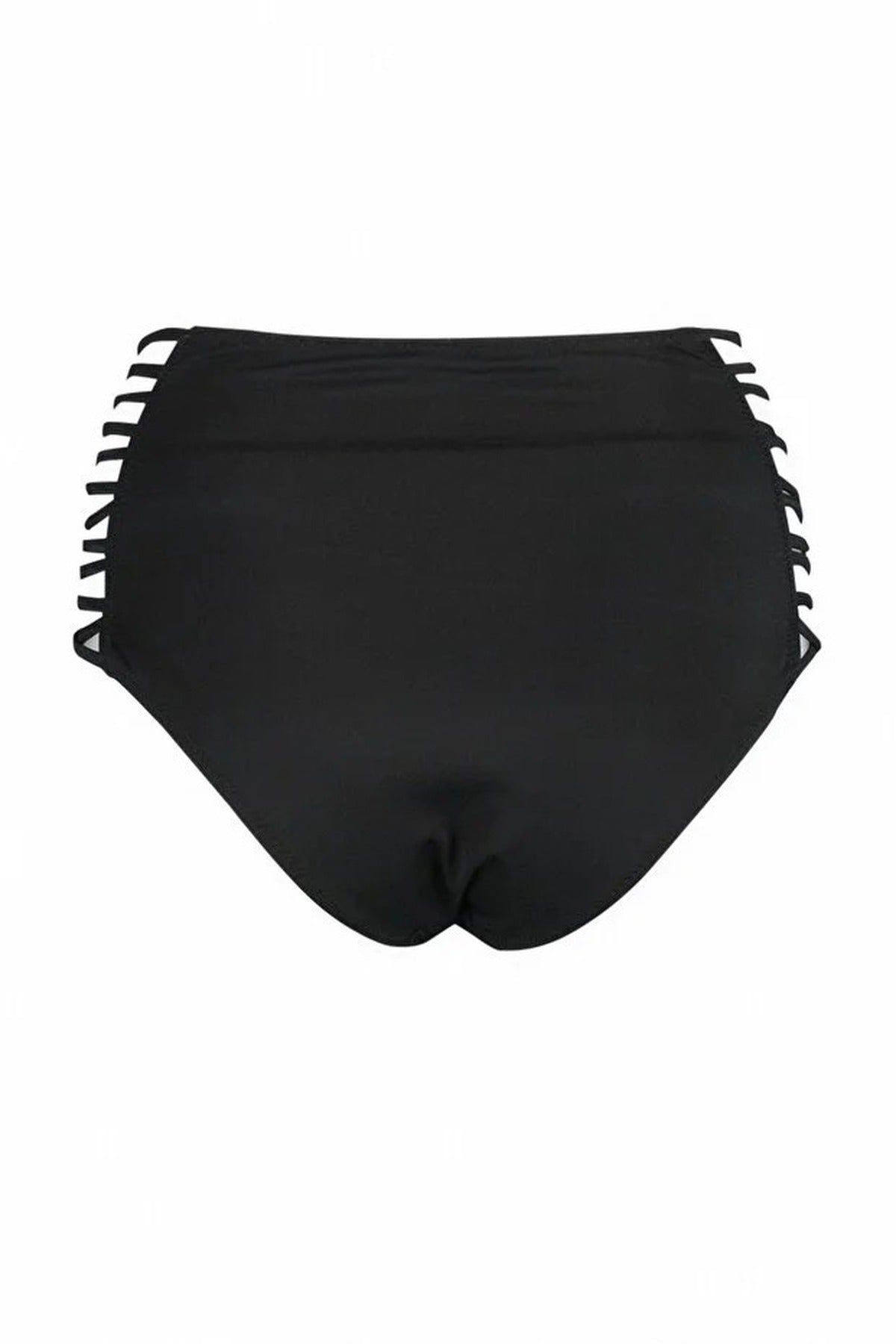 Wovcor Strappy Side Super High Waist Bikini Bottom With Cut Out Detail In Black